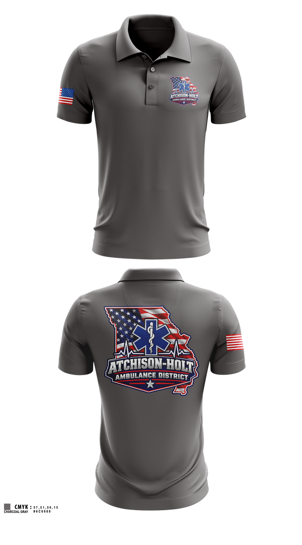 Short Sleeve Performance Polo, Atchison Holt Ambulance District, EMS/EMT, Teamtime, Team time, sublimation, custom sports apparel, team uniforms, spirit wear, spiritwear, sports uniforms, custom shirts, team store, custom team store, fundraiser sports, apparel fundraiser