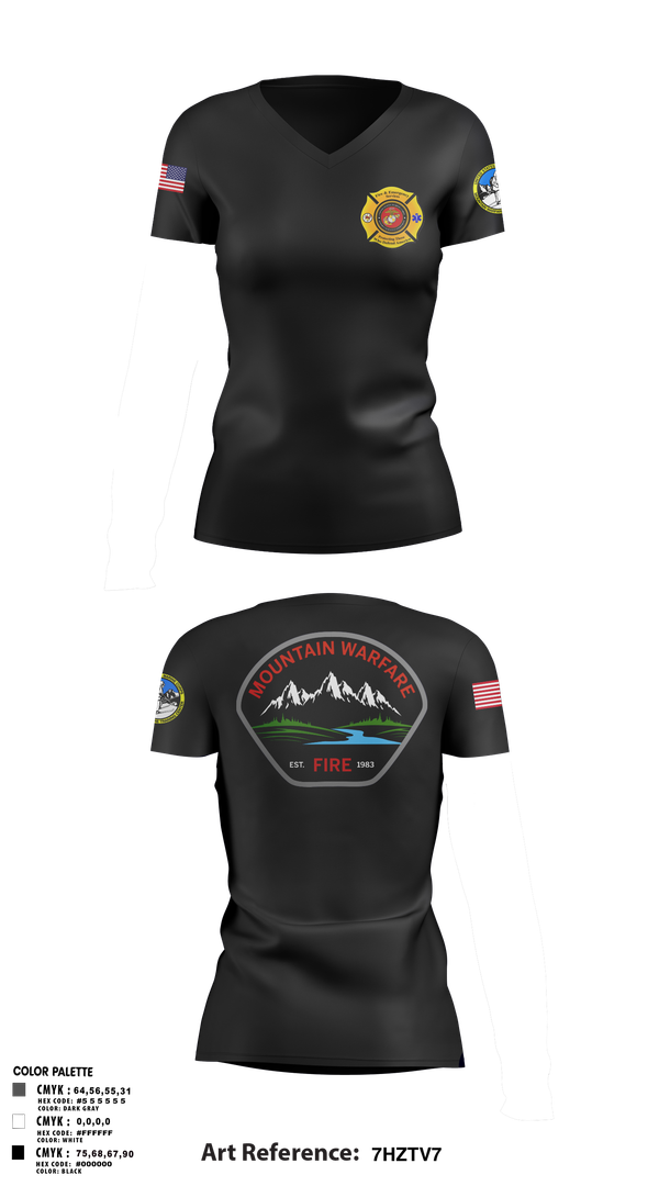 Womens Short Sleeve Vneck Shirt, Marine Corps Mountain Warfare Training Center Fire Department, , Teamtime, Team time, sublimation, custom sports apparel, team uniforms, spirit wear, spiritwear, sports uniforms, custom shirts, team store, custom team store, fundraiser sports, apparel fundraiser