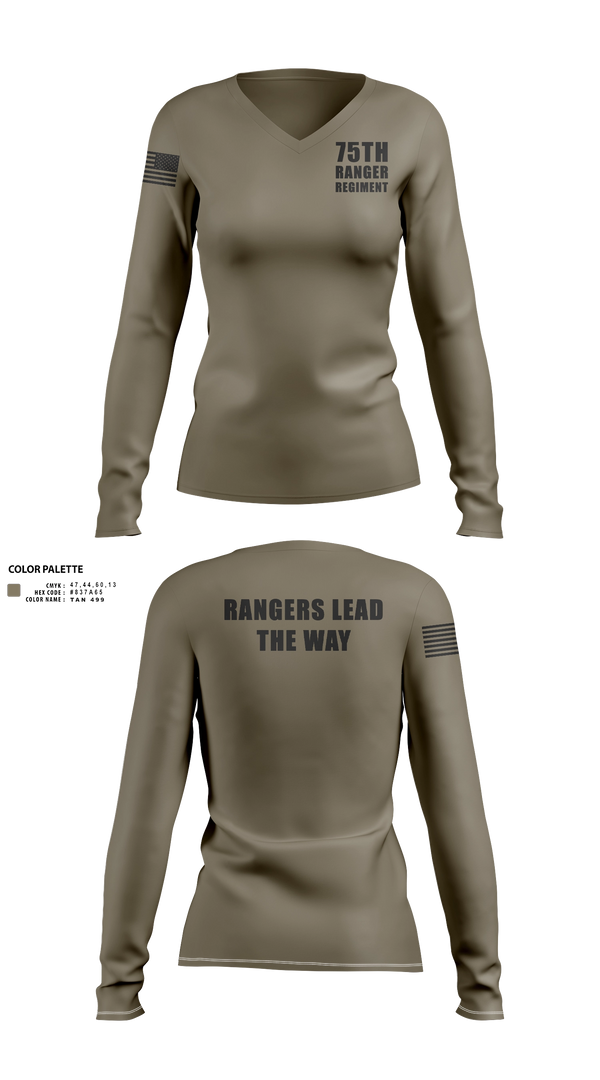Womens Long Sleeve Vneck Shirt, 75th ranger regiment, Army, Teamtime, Team time, sublimation, custom sports apparel, team uniforms, spirit wear, spiritwear, sports uniforms, custom shirts, team store, custom team store, fundraiser sports, apparel fundraiser