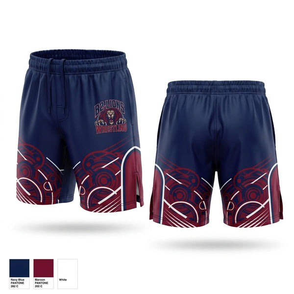 Fight Shorts, B2 lions, Wrestling, Teamtime, Team time, sublimation, custom sports apparel, team uniforms, spirit wear, spiritwear, sports uniforms, custom shirts, team store, custom team store, fundraiser sports, apparel fundraiser