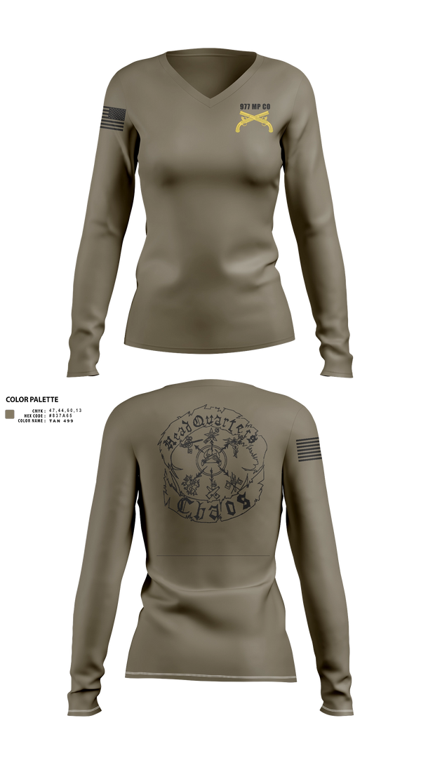 Womens Long Sleeve Vneck Shirt, 977 HQ, Army, Teamtime, Team time, sublimation, custom sports apparel, team uniforms, spirit wear, spiritwear, sports uniforms, custom shirts, team store, custom team store, fundraiser sports, apparel fundraiser