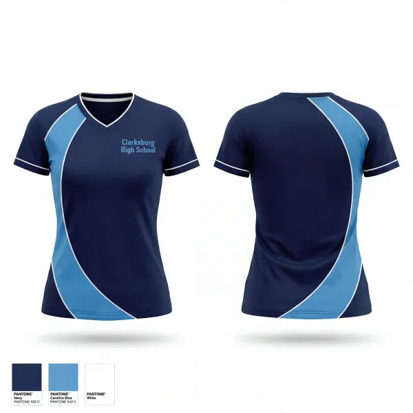 Womens Short Sleeve Vneck Shirt, Clarksburg High School, , Teamtime, Team time, sublimation, custom sports apparel, team uniforms, spirit wear, spiritwear, sports uniforms, custom shirts, team store, custom team store, fundraiser sports, apparel fundraiser