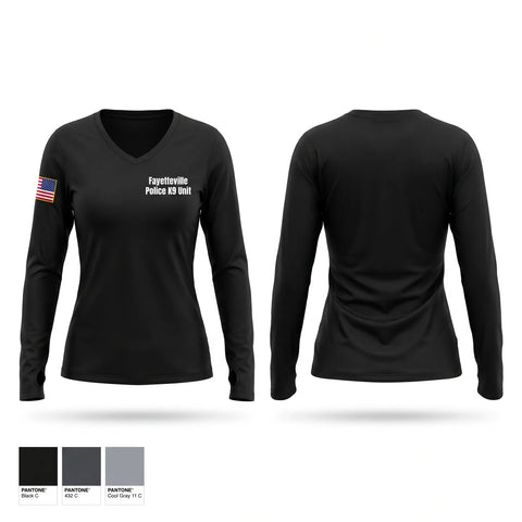 Womens Long Sleeve Vneck Shirt, Fayetteville Police K-9 Unit, Police, Teamtime, Team time, sublimation, custom sports apparel, team uniforms, spirit wear, spiritwear, sports uniforms, custom shirts, team store, custom team store, fundraiser sports, apparel fundraiser