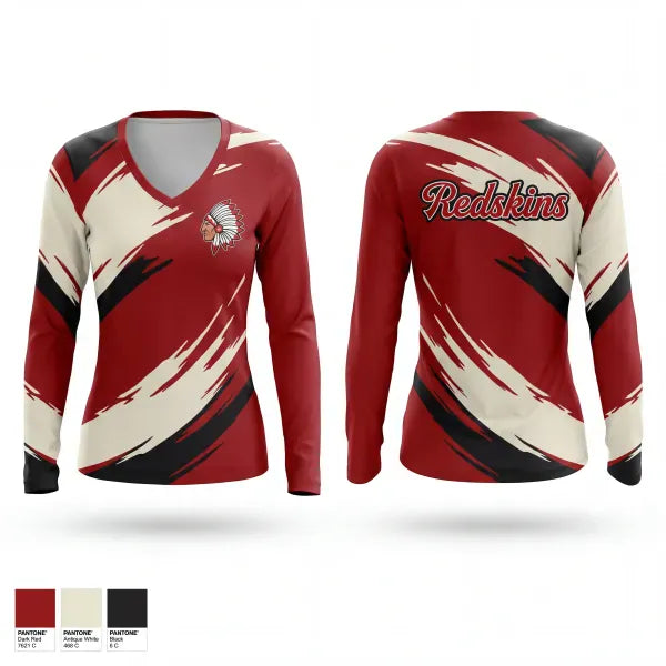 Womens Long Sleeve Vneck Shirt, Kingston Redskins, Baseball, Teamtime, Team time, sublimation, custom sports apparel, team uniforms, spirit wear, spiritwear, sports uniforms, custom shirts, team store, custom team store, fundraiser sports, apparel fundraiser