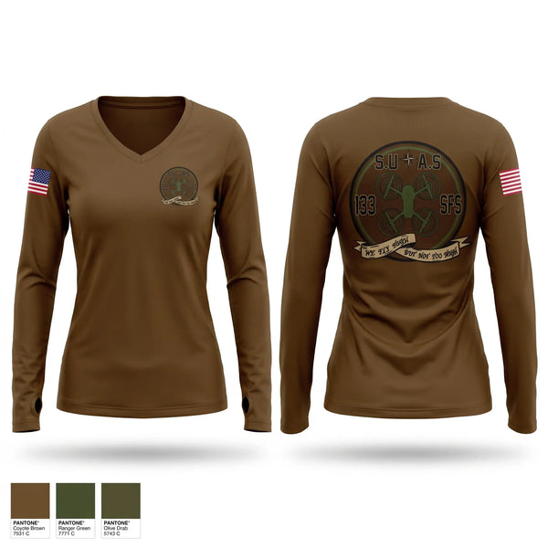 Womens Long Sleeve Vneck Shirt, 133 SFS, National Guard, Teamtime, Team time, sublimation, custom sports apparel, team uniforms, spirit wear, spiritwear, sports uniforms, custom shirts, team store, custom team store, fundraiser sports, apparel fundraiser