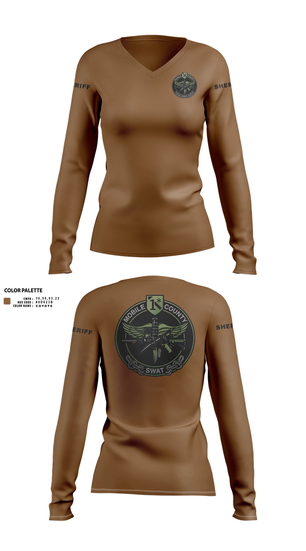 Womens Long Sleeve Vneck Shirt, MOBILE COUNTY SWAT, Police, Teamtime, Team time, sublimation, custom sports apparel, team uniforms, spirit wear, spiritwear, sports uniforms, custom shirts, team store, custom team store, fundraiser sports, apparel fundraiser