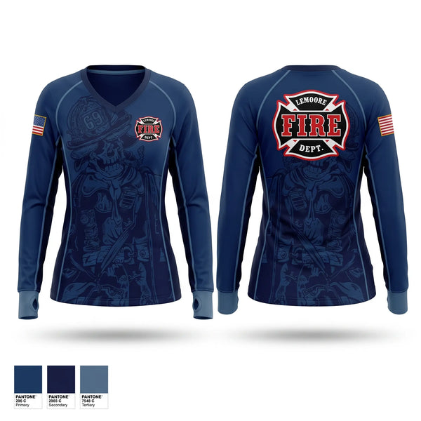 Womens Long Sleeve Vneck Shirt, Lemoore Volunteer Fire Department, Fire Department, Teamtime, Team time, sublimation, custom sports apparel, team uniforms, spirit wear, spiritwear, sports uniforms, custom shirts, team store, custom team store, fundraiser sports, apparel fundraiser