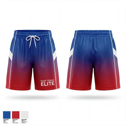 Mens Reversible Basketball Shorts, East Texas Elite, Women's Basketball, Teamtime, Team time, sublimation, custom sports apparel, team uniforms, spirit wear, spiritwear, sports uniforms, custom shirts, team store, custom team store, fundraiser sports, apparel fundraiser