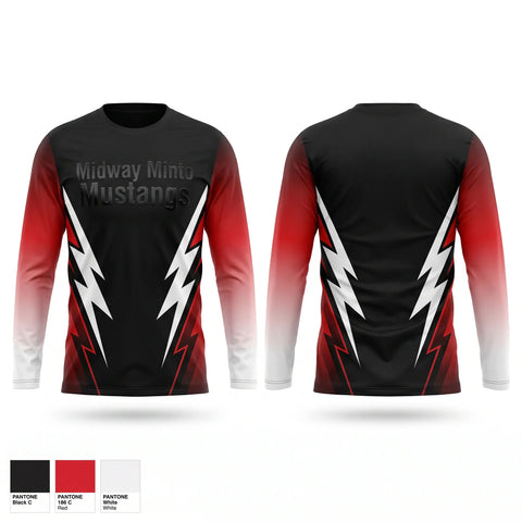 Long Sleeve Performance Shirt, Midway Minto Mustangs, Baseball, Teamtime, Team time, sublimation, custom sports apparel, team uniforms, spirit wear, spiritwear, sports uniforms, custom shirts, team store, custom team store, fundraiser sports, apparel fundraiser