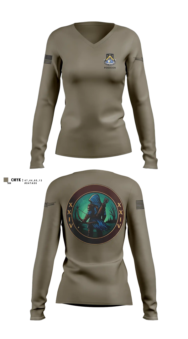 Womens Long Sleeve Vneck Shirt, 24TH MDSB, Army, Teamtime, Team time, sublimation, custom sports apparel, team uniforms, spirit wear, spiritwear, sports uniforms, custom shirts, team store, custom team store, fundraiser sports, apparel fundraiser