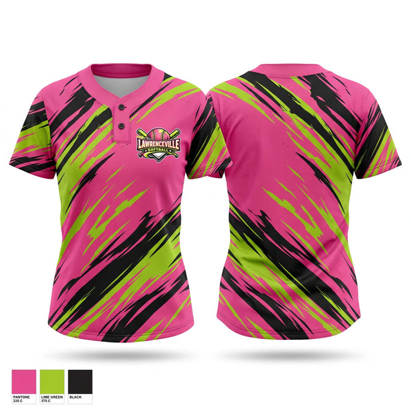 Two Button Softball Jersey, Lawrenceville, Softball, Teamtime, Team time, sublimation, custom sports apparel, team uniforms, spirit wear, spiritwear, sports uniforms, custom shirts, team store, custom team store, fundraiser sports, apparel fundraiser