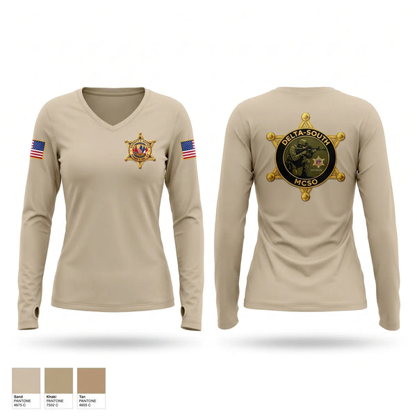 Womens Long Sleeve Vneck Shirt, Mobile County Delta South, Police, Teamtime, Team time, sublimation, custom sports apparel, team uniforms, spirit wear, spiritwear, sports uniforms, custom shirts, team store, custom team store, fundraiser sports, apparel fundraiser