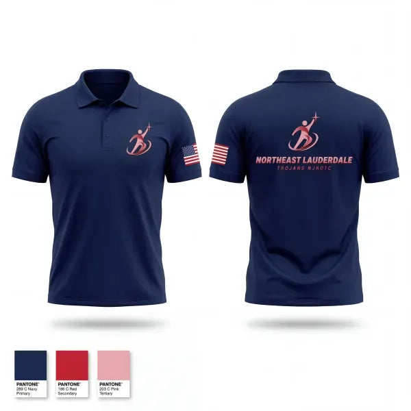 Short Sleeve Performance Polo, Northeast Lauderdale Trojans NJROTC, Navy, Teamtime, Team time, sublimation, custom sports apparel, team uniforms, spirit wear, spiritwear, sports uniforms, custom shirts, team store, custom team store, fundraiser sports, apparel fundraiser