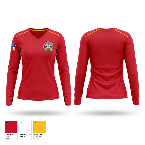 Womens Long Sleeve Vneck Shirt, LEMA Public Safety Divers, EMS/EMT, Teamtime, Team time, sublimation, custom sports apparel, team uniforms, spirit wear, spiritwear, sports uniforms, custom shirts, team store, custom team store, fundraiser sports, apparel fundraiser