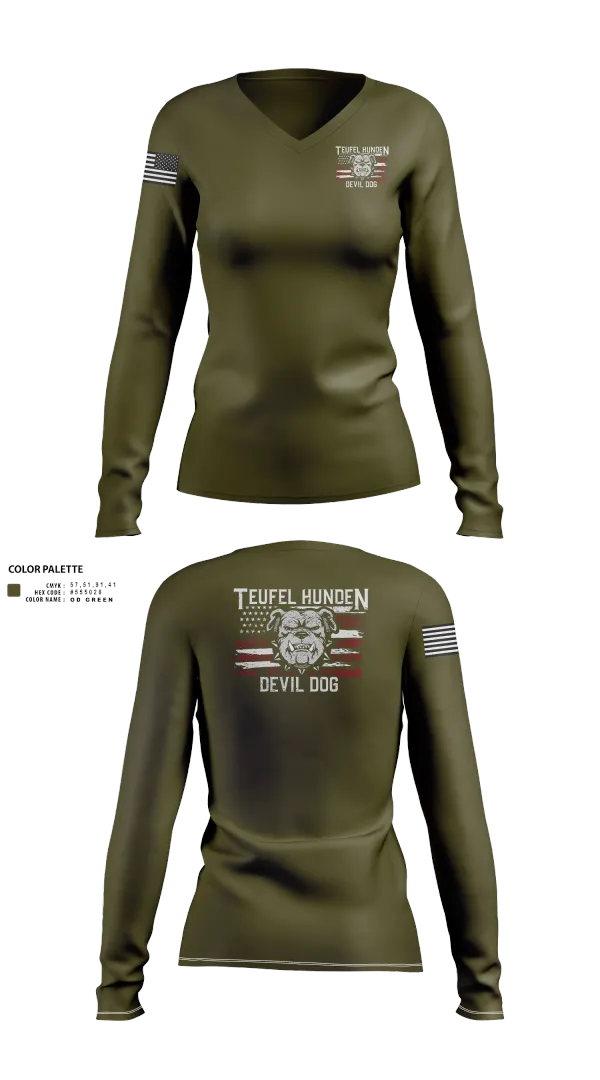 Womens Long Sleeve Vneck Shirt, Kilo co. 3rd Btn 9th Marines, Marines, Teamtime, Team time, sublimation, custom sports apparel, team uniforms, spirit wear, spiritwear, sports uniforms, custom shirts, team store, custom team store, fundraiser sports, apparel fundraiser