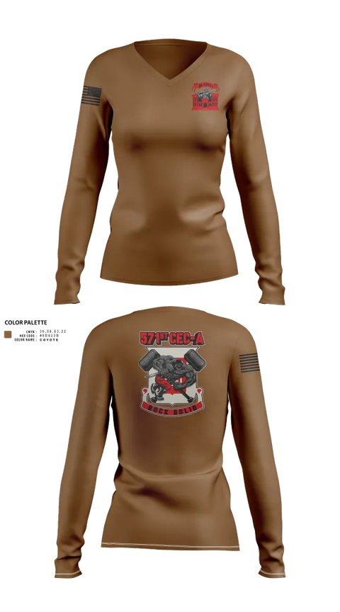 Womens Long Sleeve Vneck Shirt, 571st CEC-A, , Teamtime, Team time, sublimation, custom sports apparel, team uniforms, spirit wear, spiritwear, sports uniforms, custom shirts, team store, custom team store, fundraiser sports, apparel fundraiser