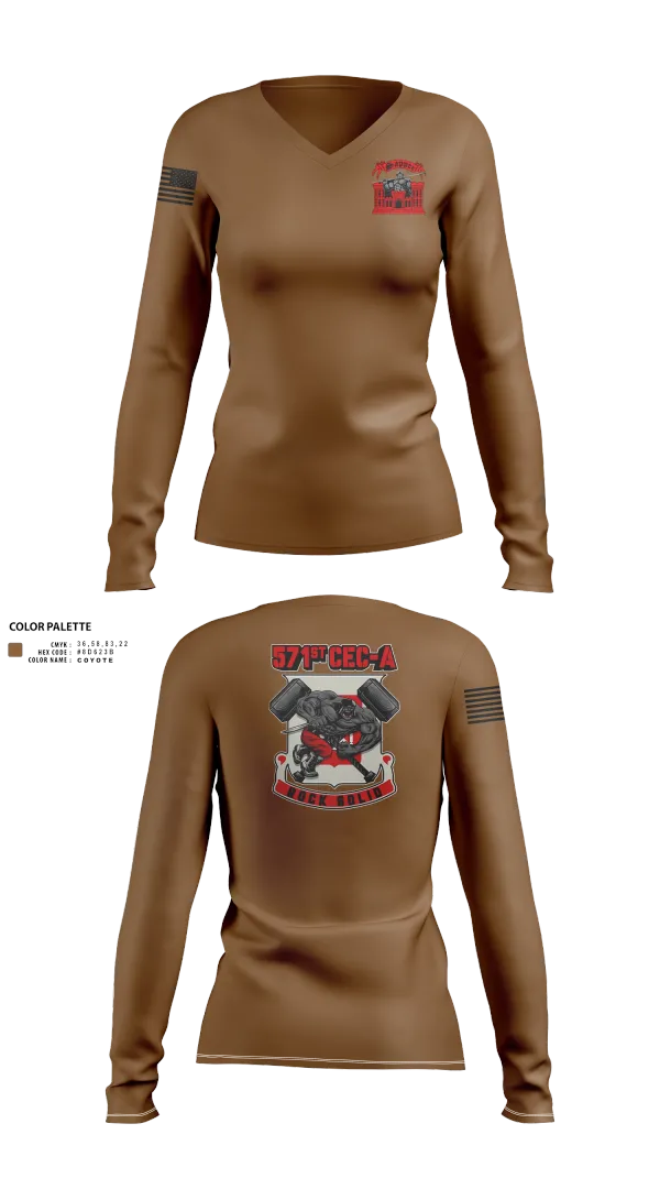Womens Long Sleeve Vneck Shirt, 571st CEC-A, , Teamtime, Team time, sublimation, custom sports apparel, team uniforms, spirit wear, spiritwear, sports uniforms, custom shirts, team store, custom team store, fundraiser sports, apparel fundraiser