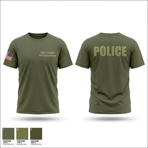 Old School Cotton Feel Shirt, Ohkay Owingeh Police Department, Police, Teamtime, Team time, sublimation, custom sports apparel, team uniforms, spirit wear, spiritwear, sports uniforms, custom shirts, team store, custom team store, fundraiser sports, apparel fundraiser