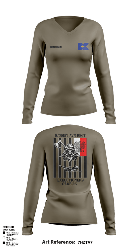 Womens Long Sleeve Vneck Shirt, E 501st 1AD, CAB AVMX, Army, Teamtime, Team time, sublimation, custom sports apparel, team uniforms, spirit wear, spiritwear, sports uniforms, custom shirts, team store, custom team store, fundraiser sports, apparel fundraiser