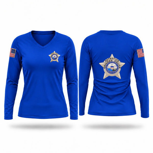 Womens Long Sleeve Vneck Shirt, Bureau of Detectives, Police, Teamtime, Team time, sublimation, custom sports apparel, team uniforms, spirit wear, spiritwear, sports uniforms, custom shirts, team store, custom team store, fundraiser sports, apparel fundraiser