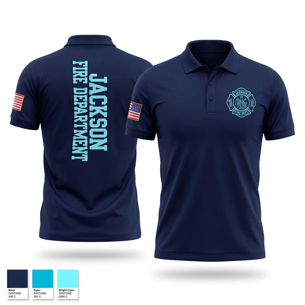 Short Sleeve Performance Polo, Jackson Fire Department, Fire Department, Teamtime, Team time, sublimation, custom sports apparel, team uniforms, spirit wear, spiritwear, sports uniforms, custom shirts, team store, custom team store, fundraiser sports, apparel fundraiser