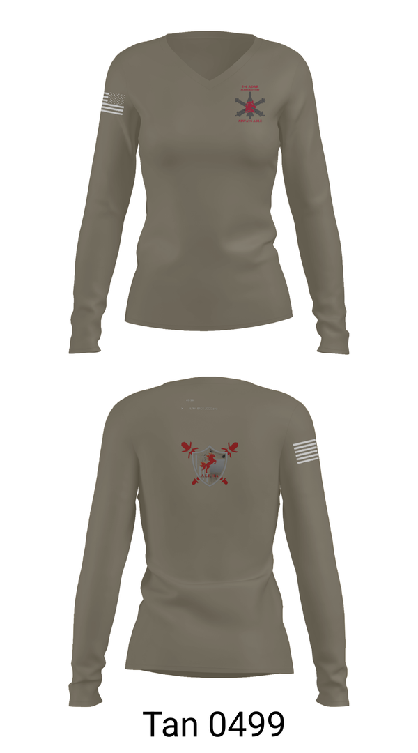 Womens Long Sleeve Vneck Shirt, 5-4 ADAR, Army, Teamtime, Team time, sublimation, custom sports apparel, team uniforms, spirit wear, spiritwear, sports uniforms, custom shirts, team store, custom team store, fundraiser sports, apparel fundraiser