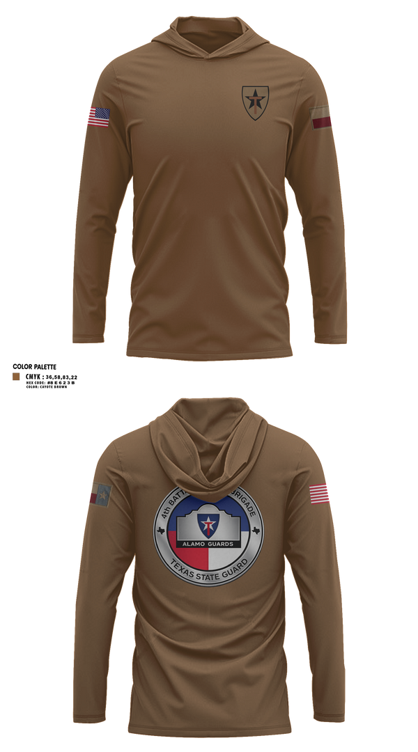 Long Sleeve Performance Shirt with hood, Alamo guards, Army, Teamtime, Team time, sublimation, custom sports apparel, team uniforms, spirit wear, spiritwear, sports uniforms, custom shirts, team store, custom team store, fundraiser sports, apparel fundraiser