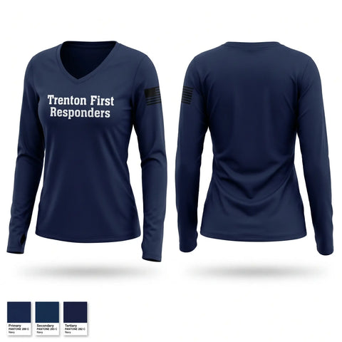 Womens Long Sleeve Vneck Shirt, Trenton First Responders, EMS/EMT, Teamtime, Team time, sublimation, custom sports apparel, team uniforms, spirit wear, spiritwear, sports uniforms, custom shirts, team store, custom team store, fundraiser sports, apparel fundraiser