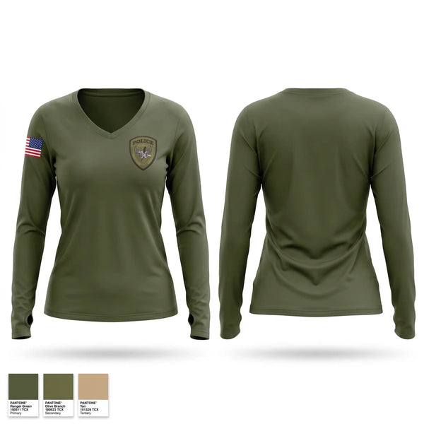 Womens Long Sleeve Vneck Shirt, Versailles SRT, Police, Teamtime, Team time, sublimation, custom sports apparel, team uniforms, spirit wear, spiritwear, sports uniforms, custom shirts, team store, custom team store, fundraiser sports, apparel fundraiser