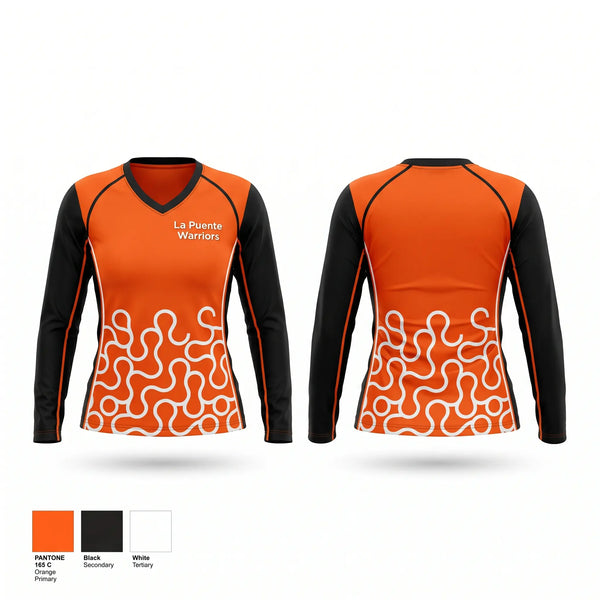Womens Long Sleeve Vneck Shirt, La Puente Warriors, , Teamtime, Team time, sublimation, custom sports apparel, team uniforms, spirit wear, spiritwear, sports uniforms, custom shirts, team store, custom team store, fundraiser sports, apparel fundraiser