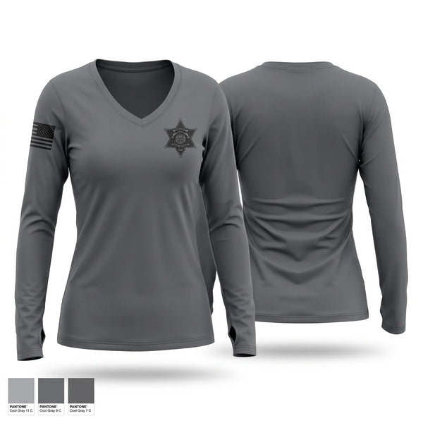 Womens Long Sleeve Vneck Shirt, Wetzel County Sheriff, Police, Teamtime, Team time, sublimation, custom sports apparel, team uniforms, spirit wear, spiritwear, sports uniforms, custom shirts, team store, custom team store, fundraiser sports, apparel fundraiser