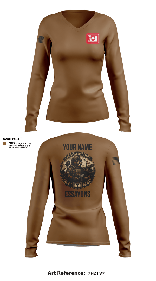 Womens Long Sleeve Vneck Shirt, 279 EN DET, Army, Teamtime, Team time, sublimation, custom sports apparel, team uniforms, spirit wear, spiritwear, sports uniforms, custom shirts, team store, custom team store, fundraiser sports, apparel fundraiser