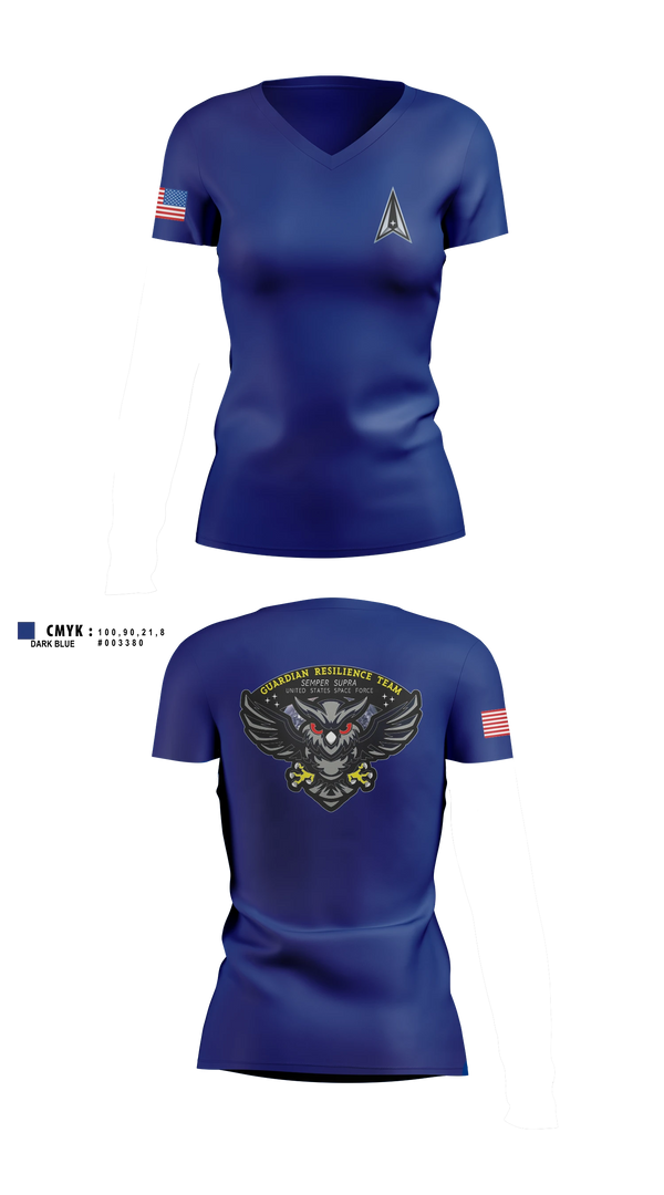 Womens Short Sleeve Vneck Shirt, Guardian Resilience Team, Space Force, Teamtime, Team time, sublimation, custom sports apparel, team uniforms, spirit wear, spiritwear, sports uniforms, custom shirts, team store, custom team store, fundraiser sports, apparel fundraiser