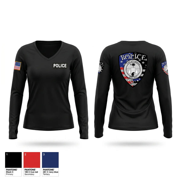Womens Long Sleeve Vneck Shirt, Laurens Police, Police, Teamtime, Team time, sublimation, custom sports apparel, team uniforms, spirit wear, spiritwear, sports uniforms, custom shirts, team store, custom team store, fundraiser sports, apparel fundraiser