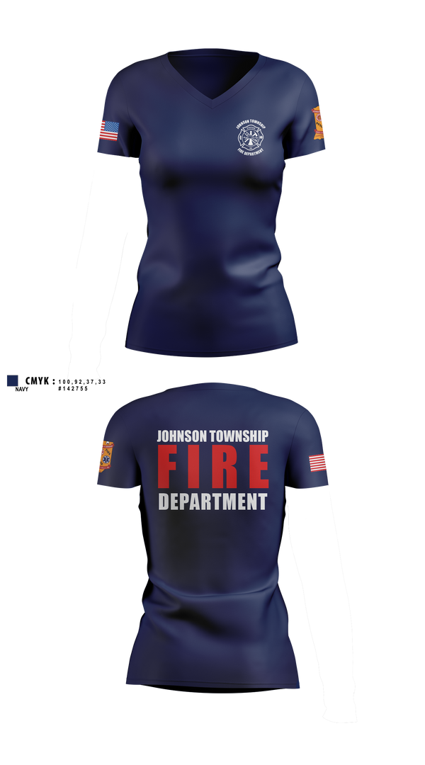 Womens Short Sleeve Vneck Shirt, Johnson township fire department, Fire Department, Teamtime, Team time, sublimation, custom sports apparel, team uniforms, spirit wear, spiritwear, sports uniforms, custom shirts, team store, custom team store, fundraiser sports, apparel fundraiser