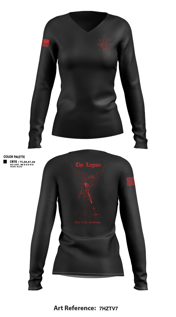 Womens Long Sleeve Vneck Shirt, The Legion / B CO / 2-5 CAV, Army, Teamtime, Team time, sublimation, custom sports apparel, team uniforms, spirit wear, spiritwear, sports uniforms, custom shirts, team store, custom team store, fundraiser sports, apparel fundraiser