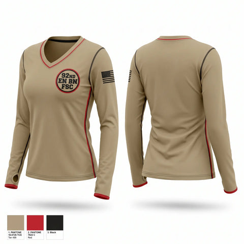 Womens Long Sleeve Vneck Shirt, 92nd EN BN, FSC, Army, Teamtime, Team time, sublimation, custom sports apparel, team uniforms, spirit wear, spiritwear, sports uniforms, custom shirts, team store, custom team store, fundraiser sports, apparel fundraiser