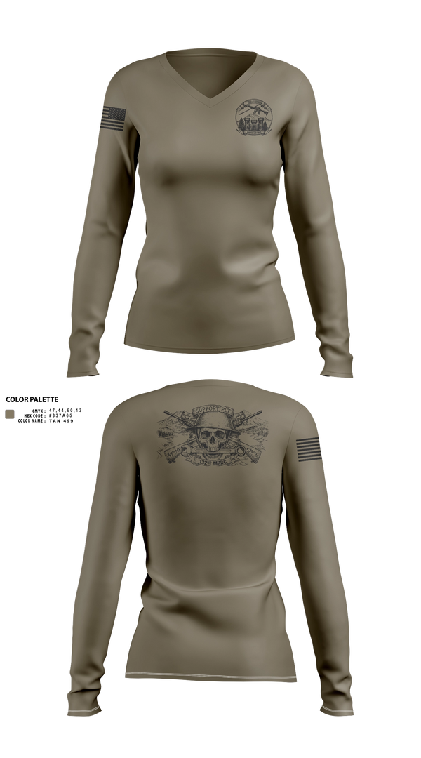 Womens Long Sleeve Vneck Shirt, 132nd mrbc, National Guard, Teamtime, Team time, sublimation, custom sports apparel, team uniforms, spirit wear, spiritwear, sports uniforms, custom shirts, team store, custom team store, fundraiser sports, apparel fundraiser