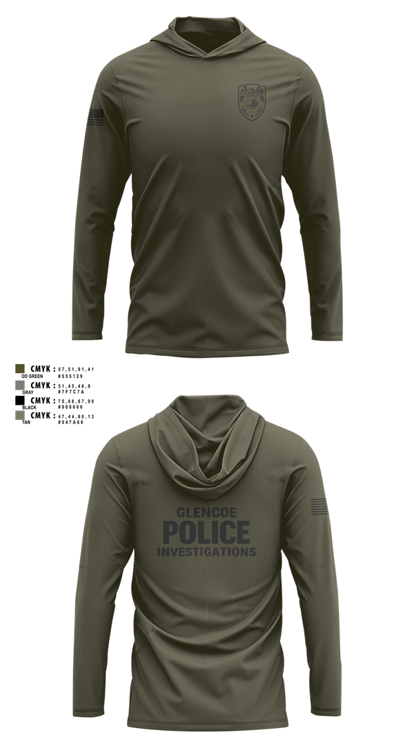Long Sleeve Performance Shirt with hood, Glencoe Investigations, Police, Teamtime, Team time, sublimation, custom sports apparel, team uniforms, spirit wear, spiritwear, sports uniforms, custom shirts, team store, custom team store, fundraiser sports, apparel fundraiser