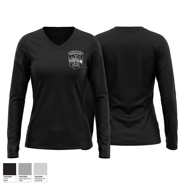 Womens Long Sleeve Vneck Shirt, Mebane Police Department, Police, Teamtime, Team time, sublimation, custom sports apparel, team uniforms, spirit wear, spiritwear, sports uniforms, custom shirts, team store, custom team store, fundraiser sports, apparel fundraiser