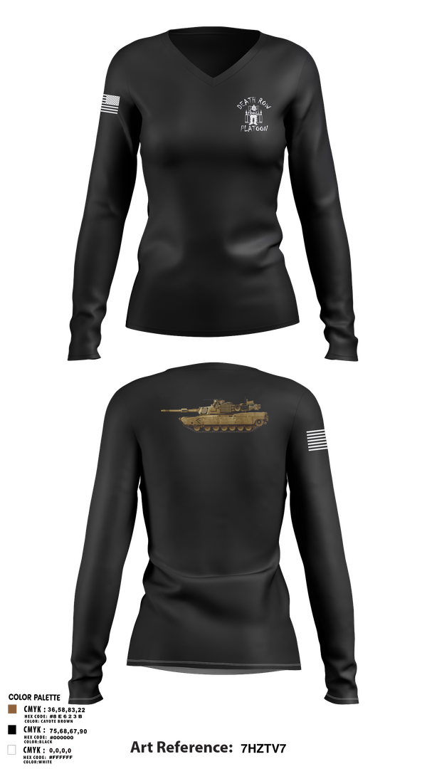 Womens Long Sleeve Vneck Shirt, Death Row Platoon, Tomahawk Troop, 5/4 CAV, 2ABCT, 1ID, , Teamtime, Team time, sublimation, custom sports apparel, team uniforms, spirit wear, spiritwear, sports uniforms, custom shirts, team store, custom team store, fundraiser sports, apparel fundraiser