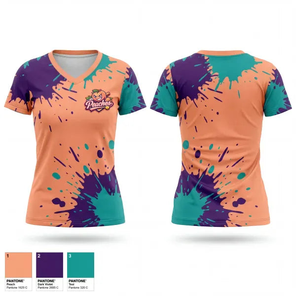 Womens Short Sleeve Vneck Shirt, Pike County Peaches, Softball, Teamtime, Team time, sublimation, custom sports apparel, team uniforms, spirit wear, spiritwear, sports uniforms, custom shirts, team store, custom team store, fundraiser sports, apparel fundraiser