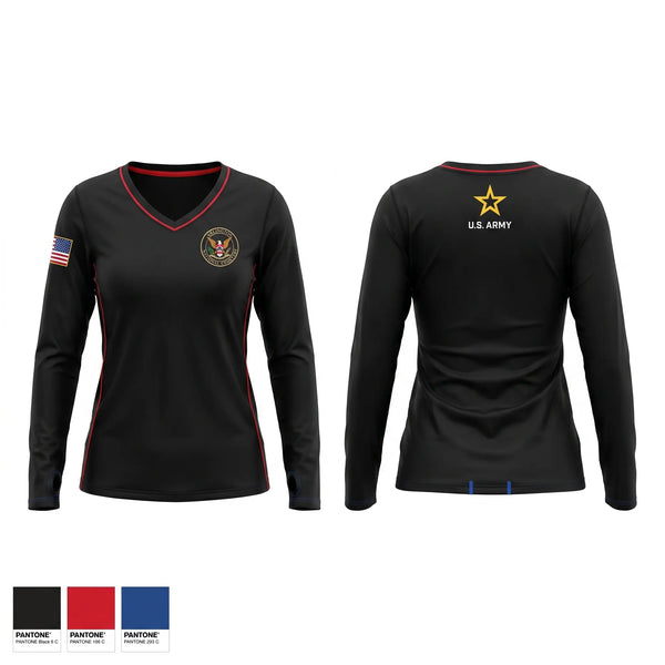 Womens Long Sleeve Vneck Shirt, Arlington National Cemetery, Army, Teamtime, Team time, sublimation, custom sports apparel, team uniforms, spirit wear, spiritwear, sports uniforms, custom shirts, team store, custom team store, fundraiser sports, apparel fundraiser