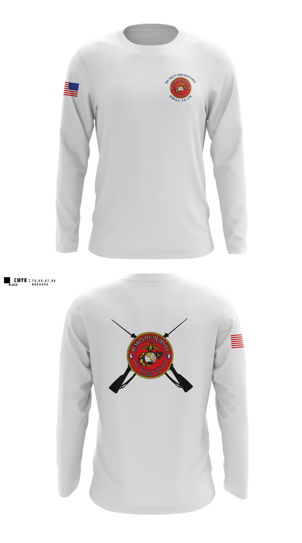 Long Sleeve Performance Shirt, Ruskin Highschool MCJROTC drill team, Marines, Teamtime, Team time, sublimation, custom sports apparel, team uniforms, spirit wear, spiritwear, sports uniforms, custom shirts, team store, custom team store, fundraiser sports, apparel fundraiser