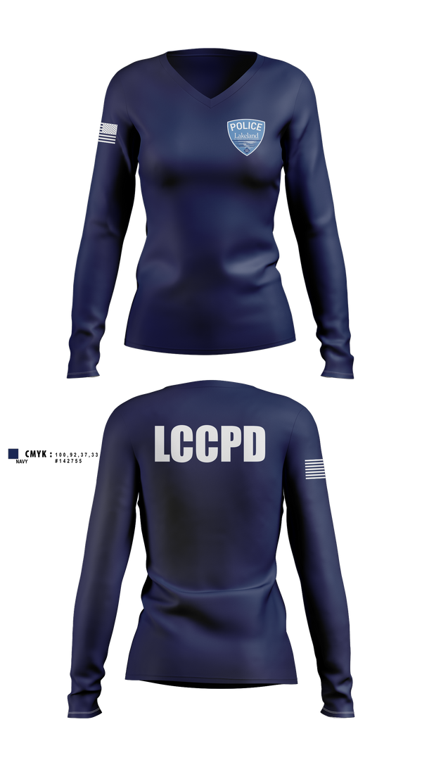 Womens Long Sleeve Vneck Shirt, Lakeland Community College Police Department, Police, Teamtime, Team time, sublimation, custom sports apparel, team uniforms, spirit wear, spiritwear, sports uniforms, custom shirts, team store, custom team store, fundraiser sports, apparel fundraiser