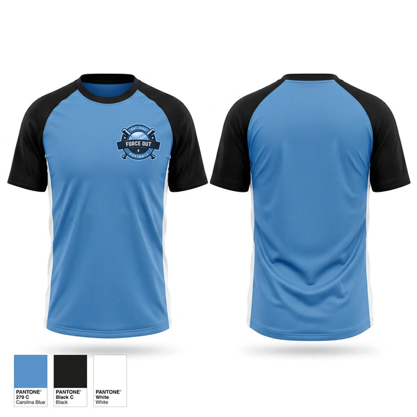 Soft Poly Tee Cotton Like Feel, Force Out, Softball, Teamtime, Team time, sublimation, custom sports apparel, team uniforms, spirit wear, spiritwear, sports uniforms, custom shirts, team store, custom team store, fundraiser sports, apparel fundraiser