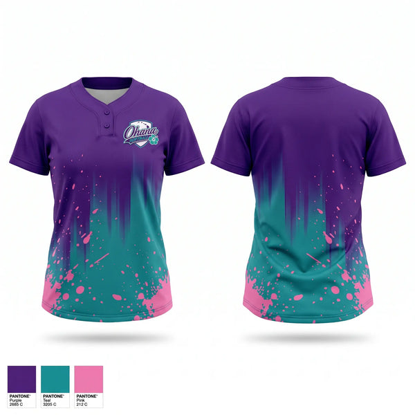 Two Button Softball Jersey, Ohana, Softball, Teamtime, Team time, sublimation, custom sports apparel, team uniforms, spirit wear, spiritwear, sports uniforms, custom shirts, team store, custom team store, fundraiser sports, apparel fundraiser