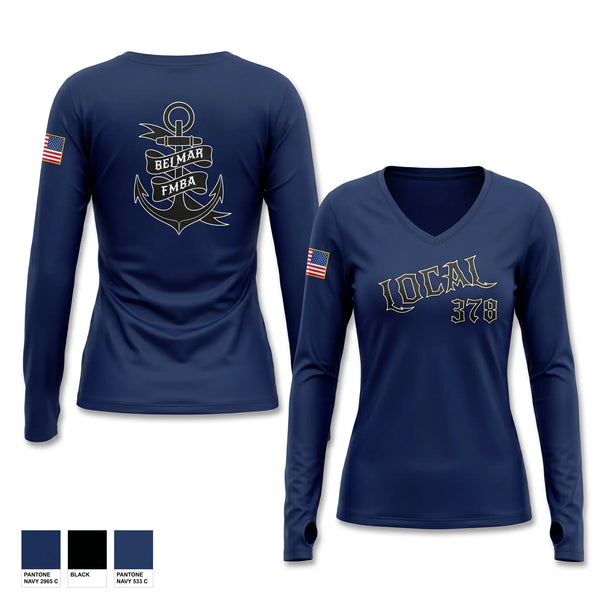Womens Long Sleeve Vneck Shirt, Belmar Ems 378, EMS/EMT, Teamtime, Team time, sublimation, custom sports apparel, team uniforms, spirit wear, spiritwear, sports uniforms, custom shirts, team store, custom team store, fundraiser sports, apparel fundraiser