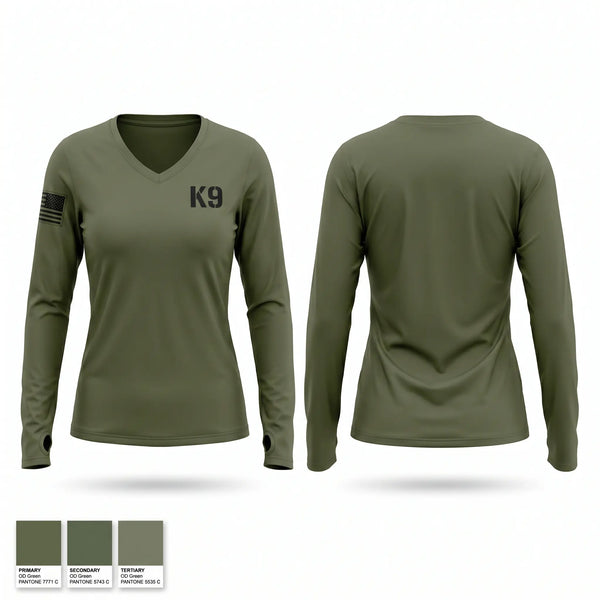 Womens Long Sleeve Vneck Shirt, K-9, Police, Teamtime, Team time, sublimation, custom sports apparel, team uniforms, spirit wear, spiritwear, sports uniforms, custom shirts, team store, custom team store, fundraiser sports, apparel fundraiser