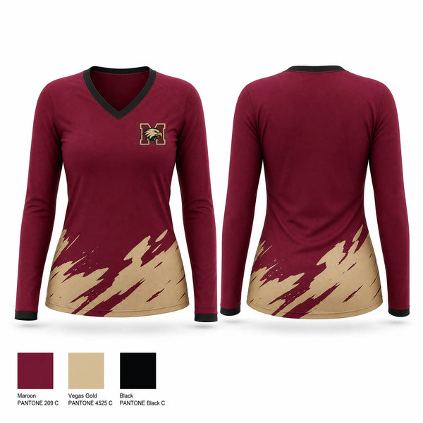 Womens Long Sleeve Vneck Shirt, Milano Eagles, Baseball, Teamtime, Team time, sublimation, custom sports apparel, team uniforms, spirit wear, spiritwear, sports uniforms, custom shirts, team store, custom team store, fundraiser sports, apparel fundraiser